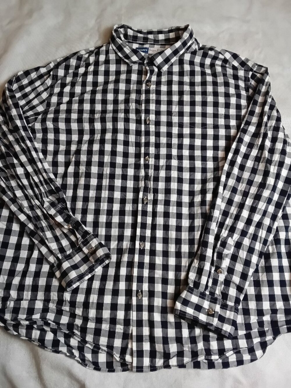 Old Navy Mens Shirt 4XLT 4XL Tall Black White Gingham Check Button Down Cotton
